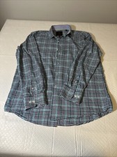 Tattersall London Men's 16-16.5 34/35 Long-Sleeve Button Dress Shirt Blue Check