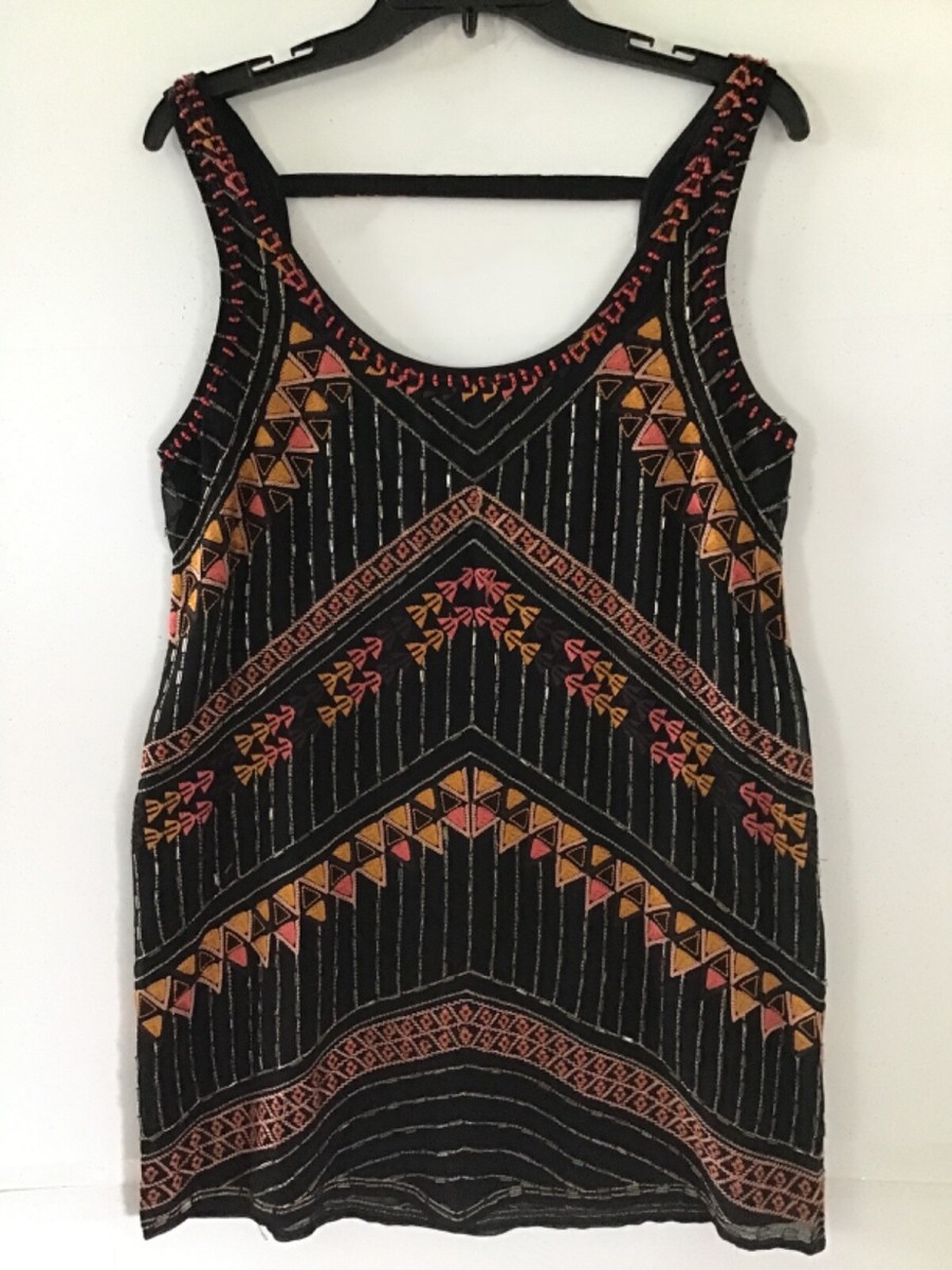 free people black beaded dress Free People Black Multicolor Beaded Mimi Shift Dress Small