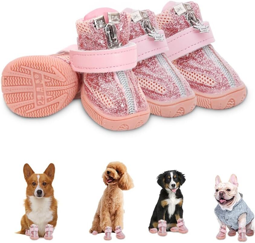 4pcs Pet Dog Shoes Anti-slip Boots Socks for Small Puppy Dog Waterproof  Outdoor