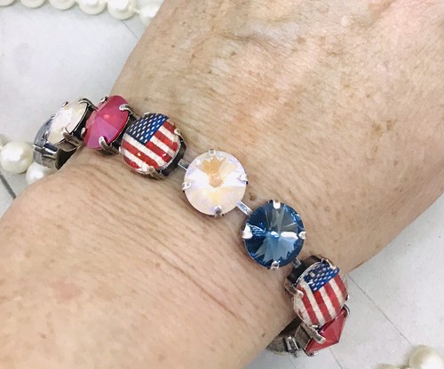 12mm Patriotic Cup Chain Bracelet July 4th Crystal Bracelet Austrian Crystals - 第 4/8 張圖片