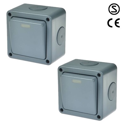 2 Pack Außenbereich Wetterfest Wasserdicht IP66 Schalter 10A 1 Gang SP 2-fach
