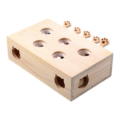 Cat Toy Wooden Whack Mole Box Interactive Kitten Indoor Pet Toys Catch Mice Game