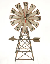 Windmill rustic looking metal clock table top time piece