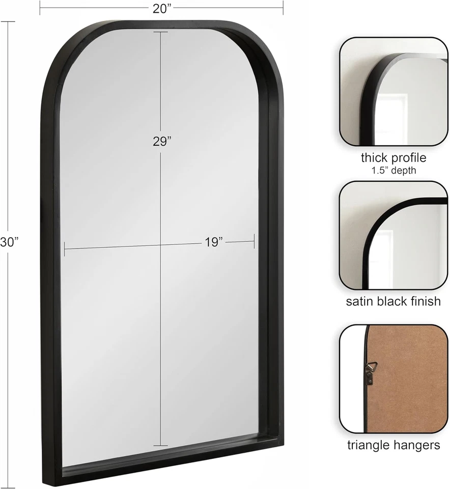 Travis Modern Basket Arch Wall Mirror, 20 X 30, Black, Decorative Arched Bathroo - Image 2 of 4