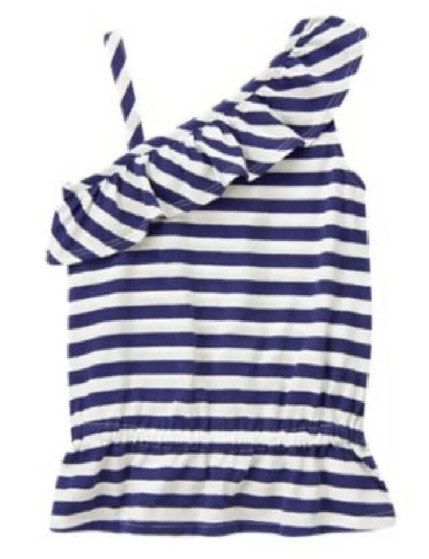 Gymboree Girl’s Hop n Roll Blue White Striped One Shoulder Shirt Top Size 6 NWT