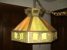 Vintage Old Sarama Leaded Slag Glass Hanging Swag Ceiling Light