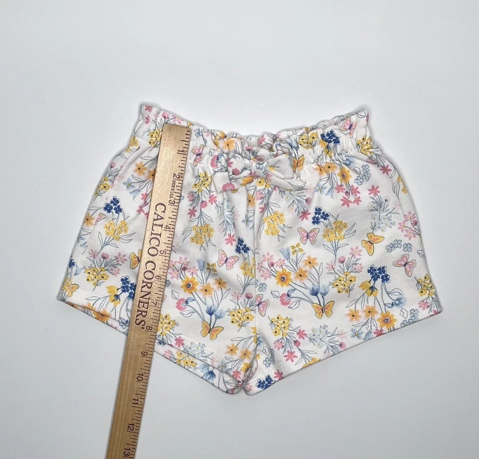 Kids Headquarters Shorts Soft Terry Cotton White Floral Butterflies Girs Size 5 - Image 3 of 4