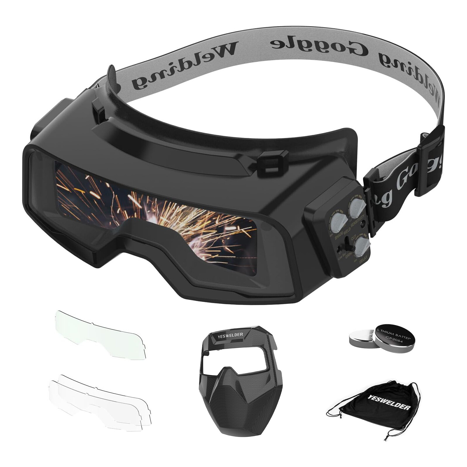 YESWELDER Auto-Darkening Welding Goggles 4/5-13 Shade w/Grind - Checkerboard