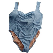 J. Crew Women's Ruched Square Neck One Piece Swimsuit Size 24 Blue Mist