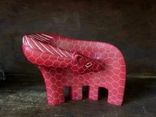 Large Hand-Carved Kenyan Soapstone Zebra Red 28-034