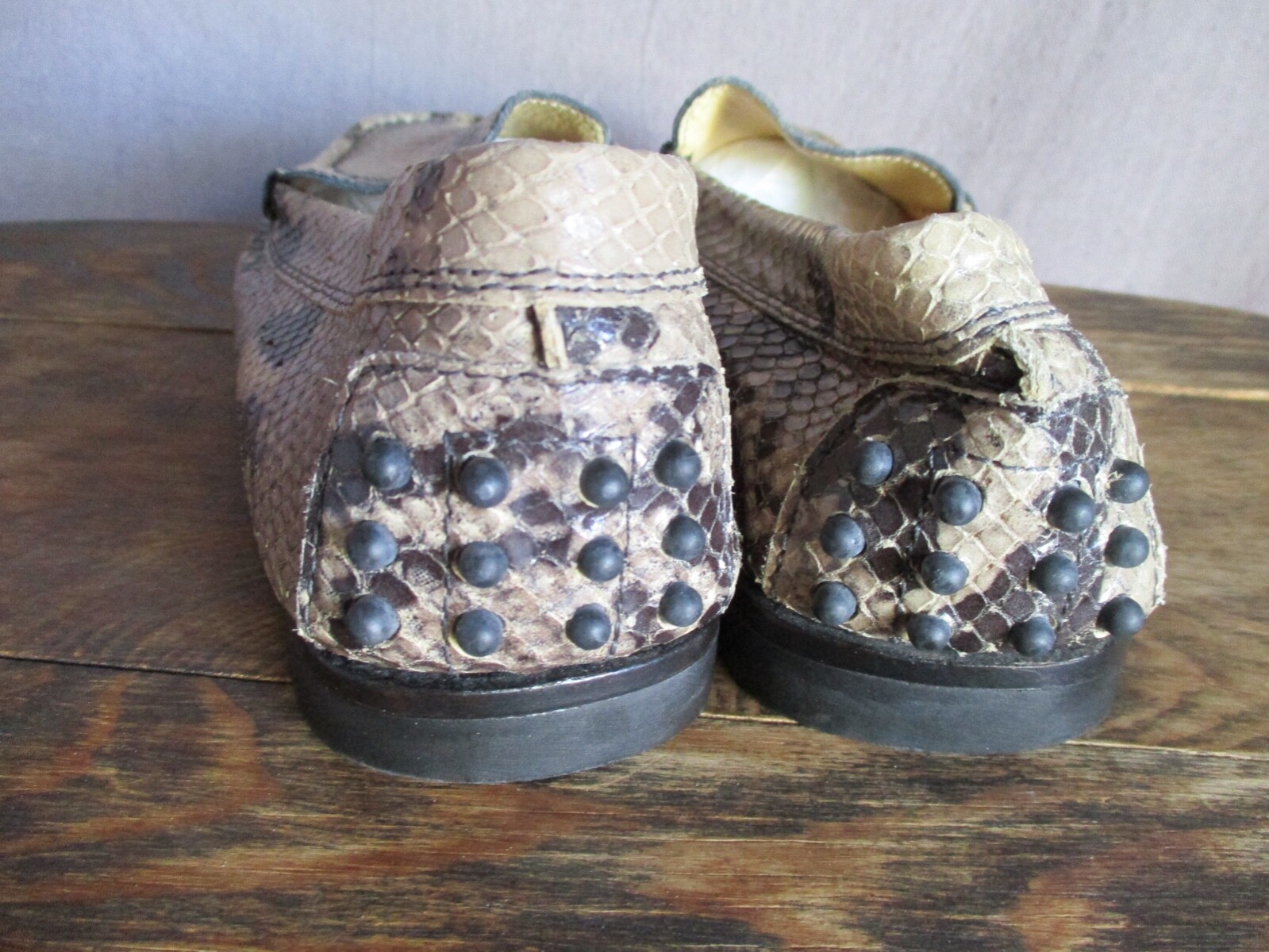 Kroll modern beige brown python leather driving d… - image 7