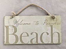 Wood 4X8" White Sign - Welcome to Paradise Beach