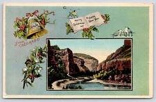 Colorado Christmas~Echo Cliffs~Holly Berry Bells & Birds on Book~Mistletoe~1913