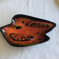 Vintage Drip Ware Retro Orange and Black Ashtray 10โ Long Made In USA