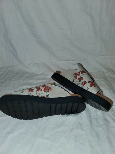 Red & Beige Floral Design Tassel Slides Mules Sandals Slippers Womens 5.5 - Picture 6 of 6