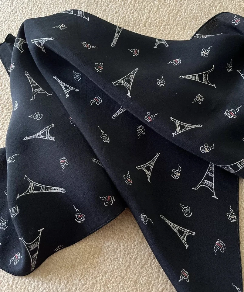 Bufanda vintage de los años 40 Eiffel Tour Paris 22x22 Tazas de café multicolor negras Retro Foto 3 de 4