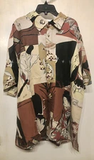 CITRON SANTA MONICA ASIAN JAPANESE PRINT COLORBLOCK SILK LINEN SHIRT 0X - L/XL