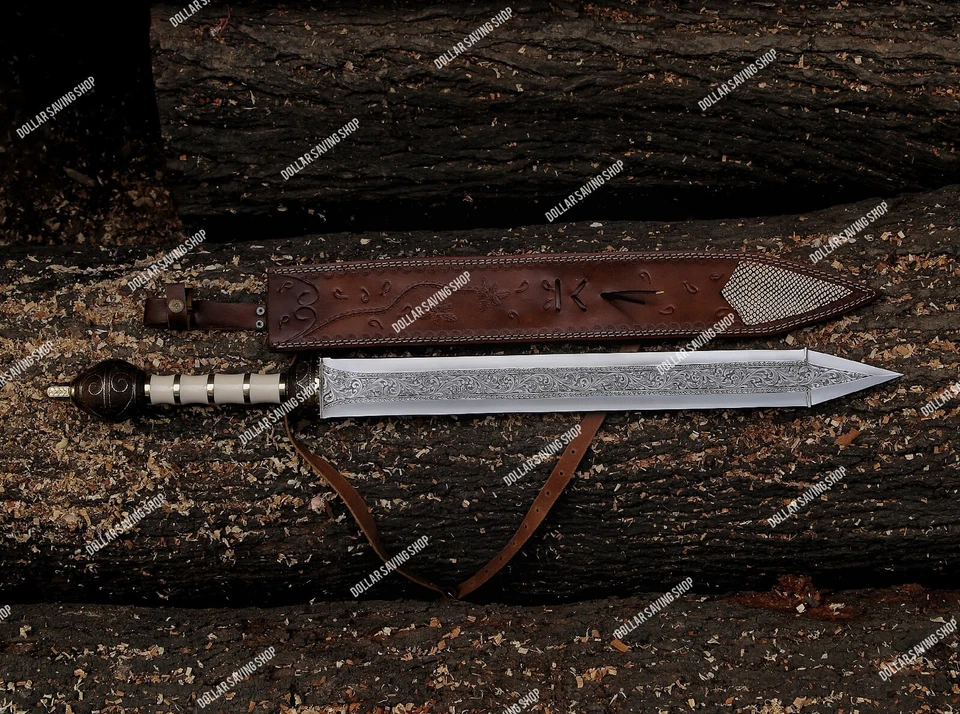 全手工雕刻 D2 钢角斗士/角斗士/罗马剑带鞘。 — 第 3/4 张图片