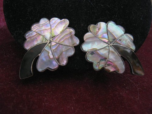 Hougart listed ETM TAXCO MEXICO Sterling Silver ABALONE Clover Hearts Earrings