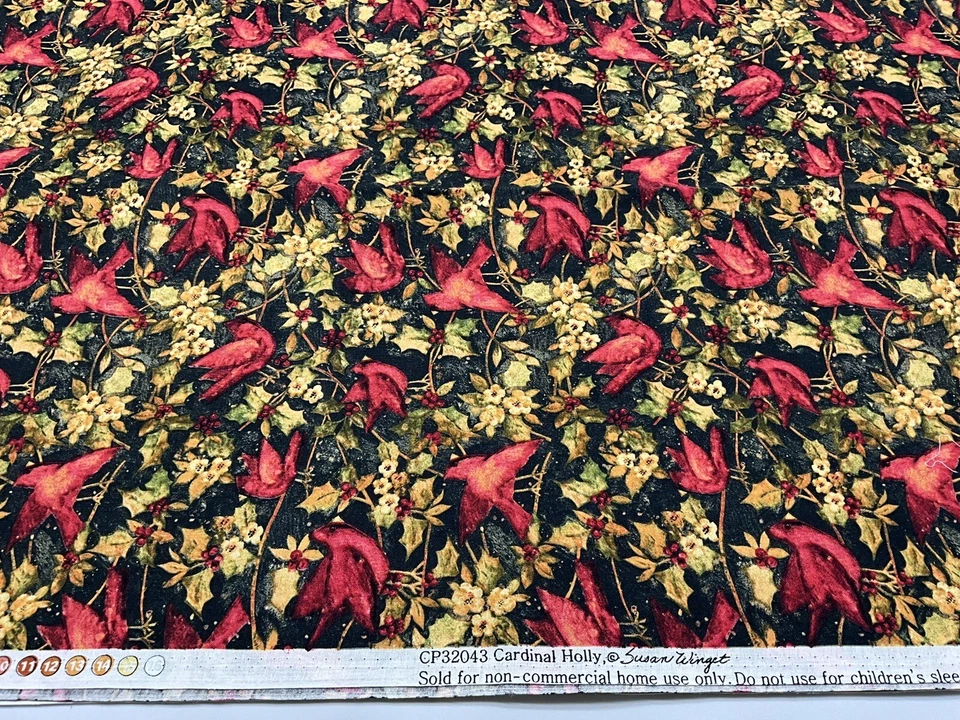 Fabric - Susan Winget  "CARDINAL HOLLY"  Birds, 100% Cotton - 1.50 Yards - NEW - Image 3 of 4