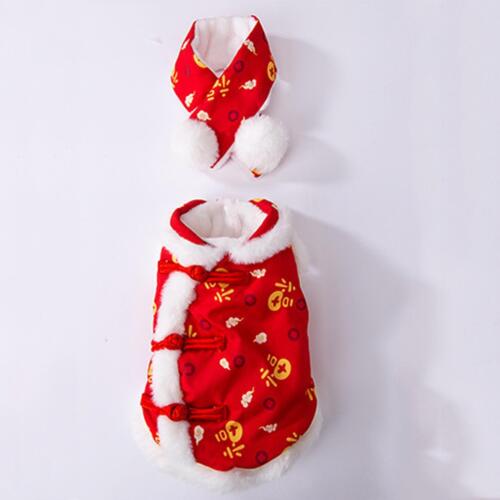 Chinesischer Tang-Anzug, Neujahrs-Haustierkleidung mit Schal, bequemes - Afbeelding 1 van 12