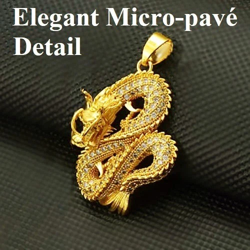 Collar Colgante Dragón Acento Circón 18" Oro 18K Relleno Sobre Plata D925 Foto 2 de 4