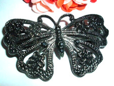 OXIDIZED SILVER BLACK RHINESTONE FLORAL BUTTERFLY HAIR BARRETTE NWT