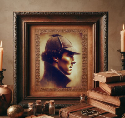 Sherlock Holmes Benedict Cumberbatch Profile vintage Painting art print