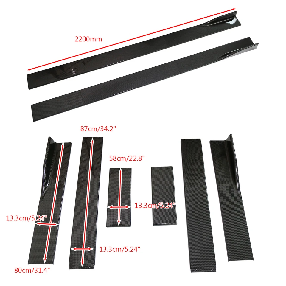86.6" Universal Side Skirt Extensions Rocker Panel Splitters Lip Carbon Fiber - Image 3 of 4