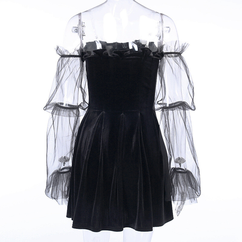 Lady Dress Gothic Lolita Mini Mesh Tulle Pleated Strapless Party ...