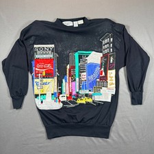 Vintage 1987 Bonnie Boerer Times Square NYC Embroidered Sweatshirt Black Small