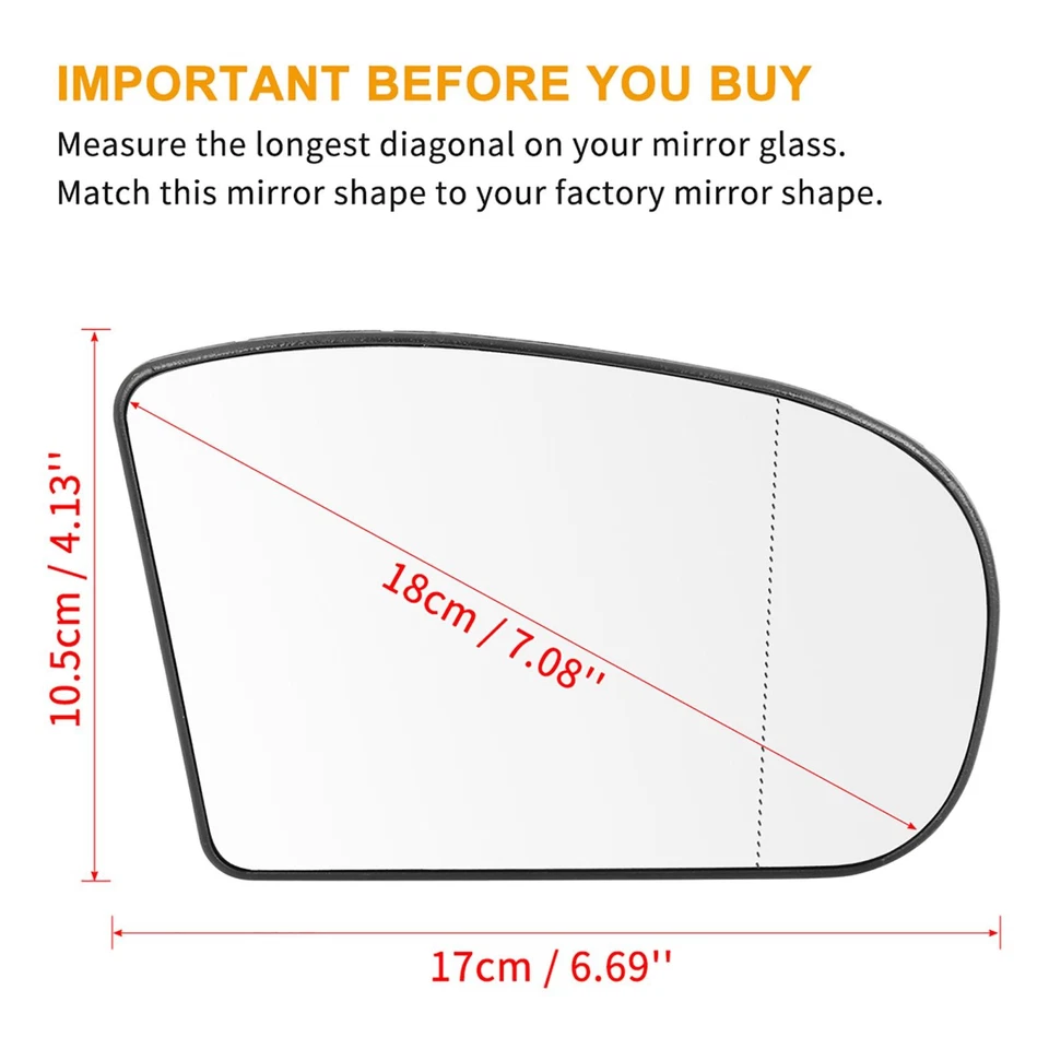Espejo de vidrio térmico con placa de respaldo lado del pasajero para Mercedes-Benz E500 E550 Foto 3 de 4