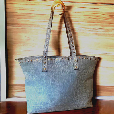 Leather Studded Crossbody Messenger tote Handbag Blue Maxon Collection Italy