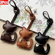 3P PU Leather Cat Bag Charms Cute Kitten Keychain Strap Backpack Accessory Gift