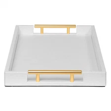 Ottoman Coffee Table Tray Serving Tray 16"x11" Faux Leather Shagreen Decorati...