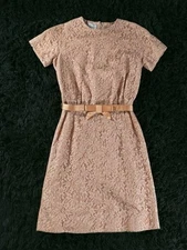 Vintage 1950s Nelly Don Lace Cocktail Dress w/ Bow Belt – Style 884, Sz 12