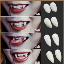 Vampire Teeth Fangs Cosplay Set Of 10 W/ Solid Glue Adhesive Halloween Costume