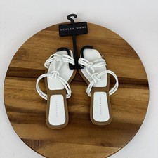 New NWOB Womens Azalea Wang Stetson White Casual Leather Slides Sandals Size 8