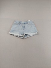 H&M Women Jean Short 6 Blue Denim High Waist Mom Light Wash Cuffed Hem Casual