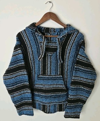 Earth Ragz Mexican Poncho Baja Hoodie Skater Pullover Mexico Unisex Size M/L
