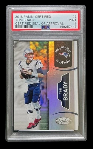 2018 panini certified #2 tom brady; silver SP seal of approval holo insert PSA 9