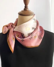 100% Mulberry Silk Scarf Women Neckerchief  20'' Small Square Flower Bandana B37