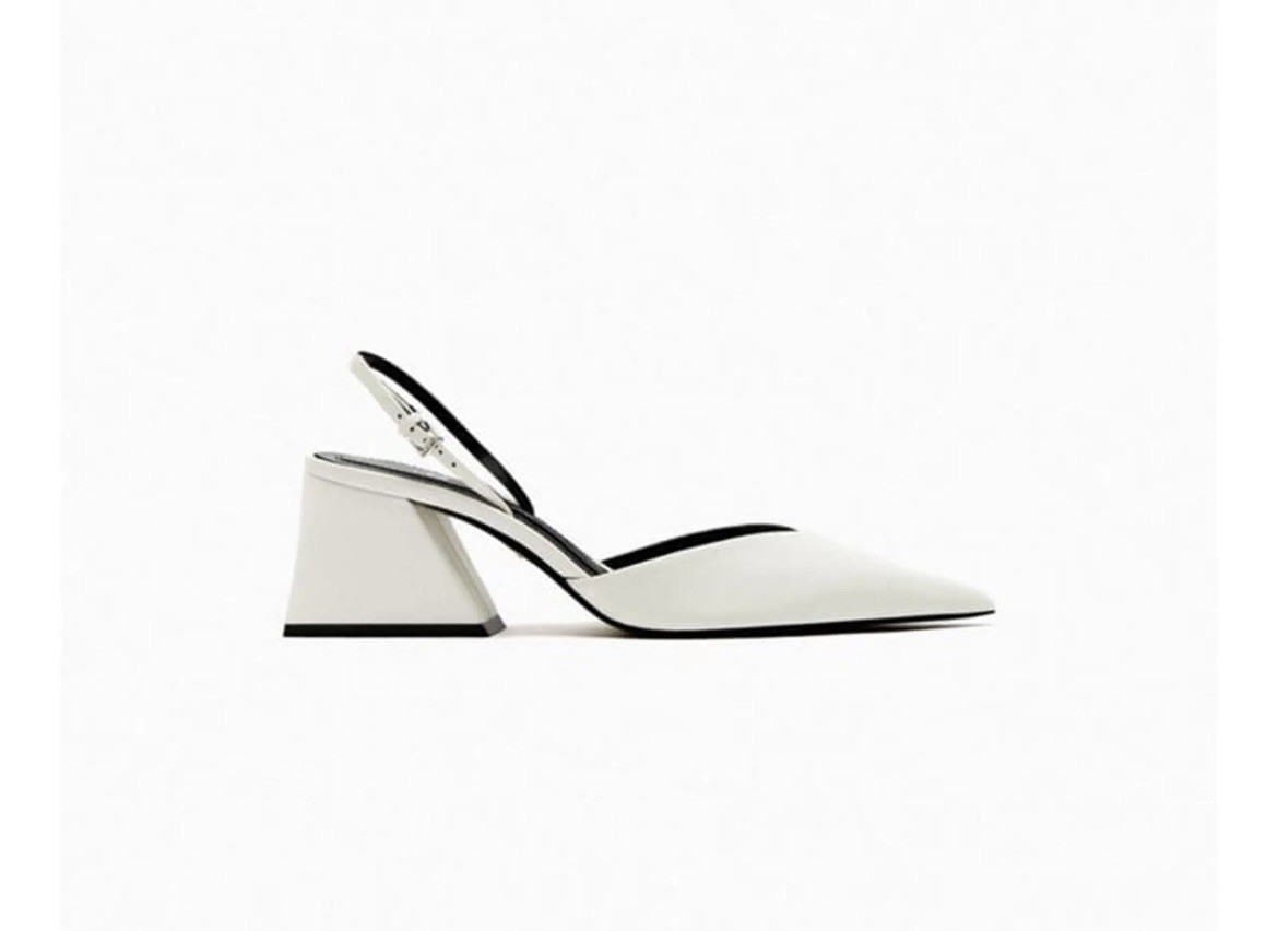 APL ZARA Sandalo bianco a punta slingback tacco quadrato blocco vacanze estive