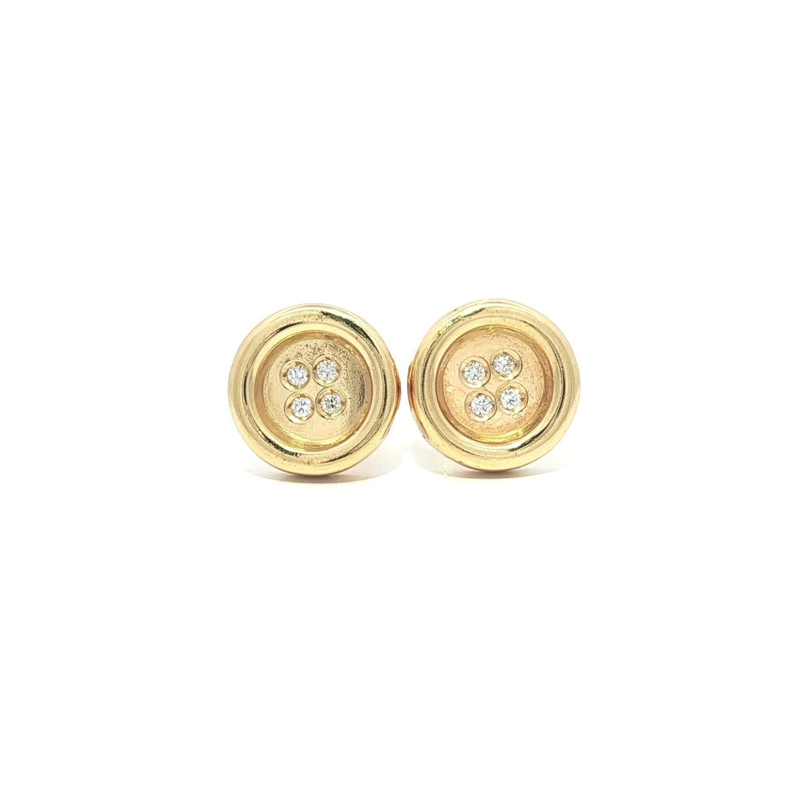 18k Yellow Gold Round Burnish Diamond Polished Button Style Stud Earrings