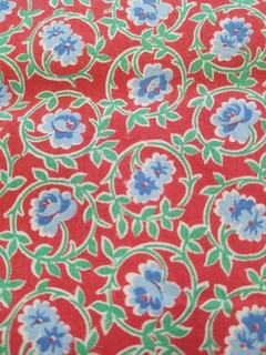 Vtg Cotton Fabric 1940s? Sugar/Feed Sack Red with Blue Flowers 37 X 44"