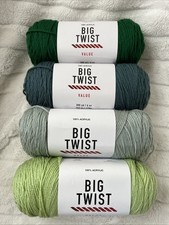 BIG TWIST VALUE YARN LOT OF 4 SKEINS VARSITY GREEN DARK TEAL SAGE NILE GREEN