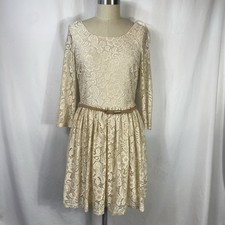Gianni Bini L Cream Floral Lace Skater Dress 3/4 Sleeve Special Occasion Juniors