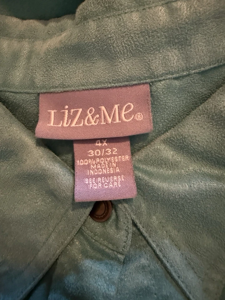 Liz & Me Teal Long Sleeve 4X Blouse Snaps Collar  - Image 4 of 4