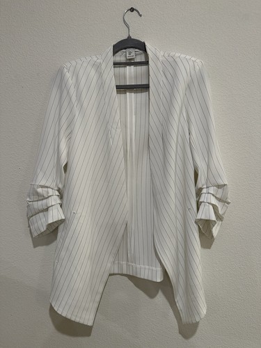RACHEL ZOE Womens Blazer Jacket Open Front Career Ruched Sleeve Preppy MEDIUM
