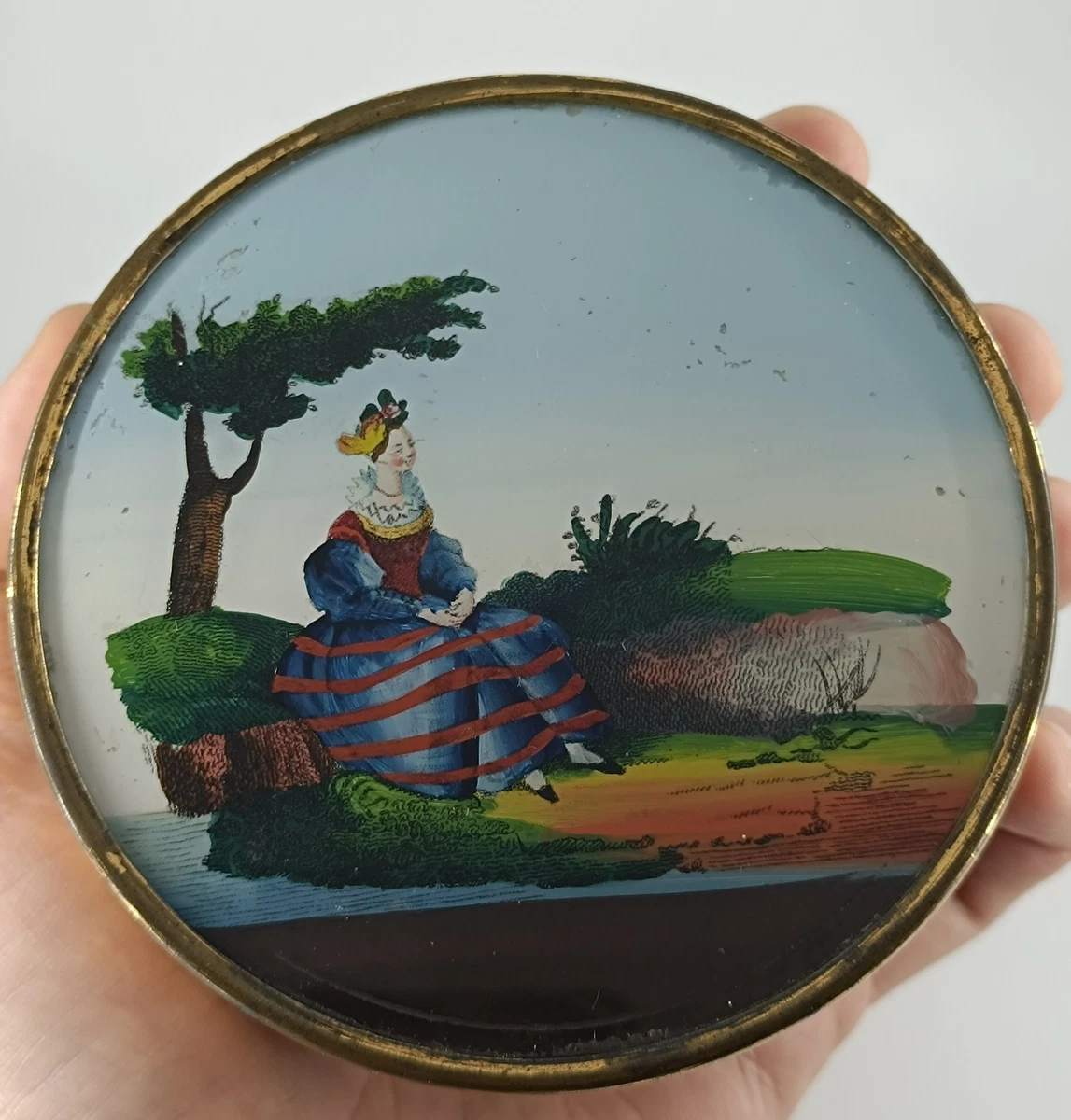 Sous-verre Fin XIXe Siècle Napoléon III - Dame, Paysanne & Fillette - Verre, Origine France